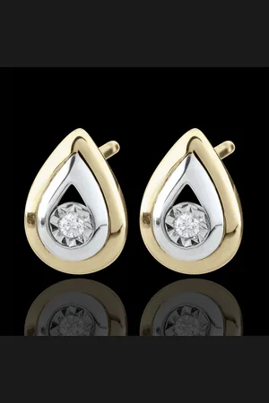 Edenly Yellow Gold and White Gold Antelope Tear-drop Stud Earrings