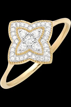 Edenly Diamond Flower Ring - 9 carat white gold and yellow gold with diamonds