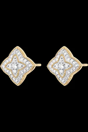 Edenly Diamond Flower Earrings - 9 carat white gold and yellow gold with diam