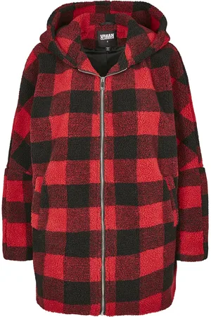 Urban classics Ladies Hooded Oversized Check Sherpa Jacket Winter Jacket black
