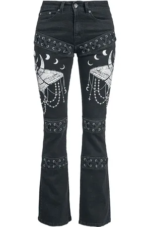 Gothicana Grace - Jeans with Elaborate Prints and Lacing Jeans