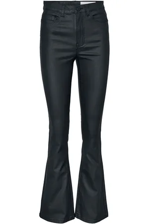 Noisy May Sallie High Waist Flare Coated Trousers Imitation Leather Trousers