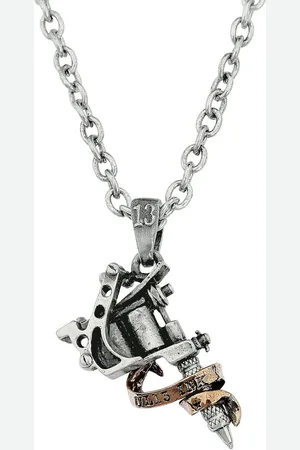 Alchemy Alchemy: Pewter Pendant: Tattoo Gun Necklace coloured