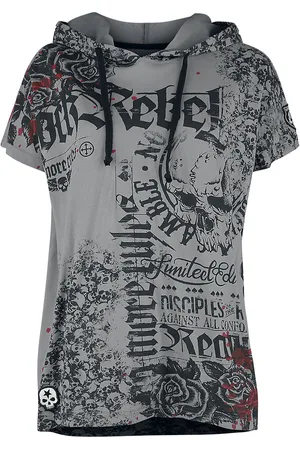 Rock Rebel Relaxed-Cut T-shirt with Prints and Hood T-Shirt
