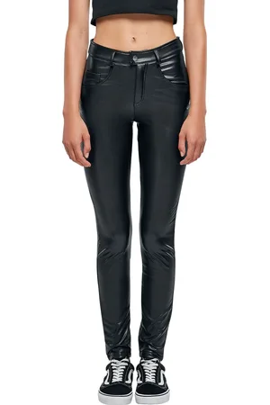 Urban classics Ladies’ mid-waist faux-leather trousers Imitation Leather Trousers
