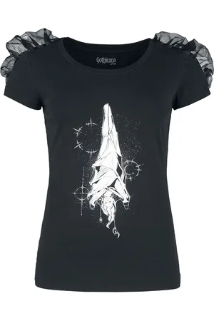 Gothicana T-shirt with gathered detail and mystical print T-Shirt