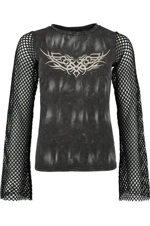 Rock Rebel Longsleeve With Used Wash And Mesh Sleeves Long-sleeve Shirt black