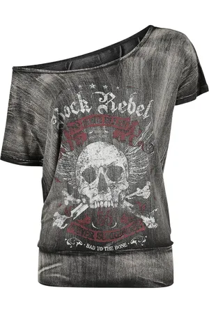 Rock Rebel T-shirt with Wide Neckline and Print T-Shirt