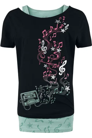 Full Volume Three Pieces T-Shirt and Tops with Notes and Stars T-Shirt pink green