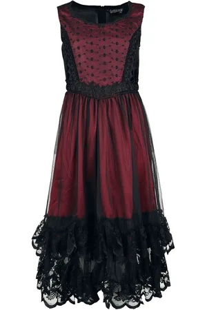 Gothicana Sleeveless Lace Dress Medium-length dress red