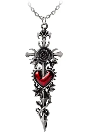 Alchemy Cross of the Dark Kiss Necklace red