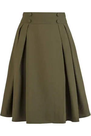 Voodoo Vixen Button Waistband Pleated Flare Skirt Medium-length skirt