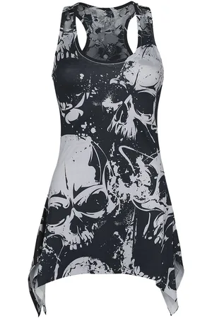 Heartless Skull Pattern Lace Panel Vest Top white
