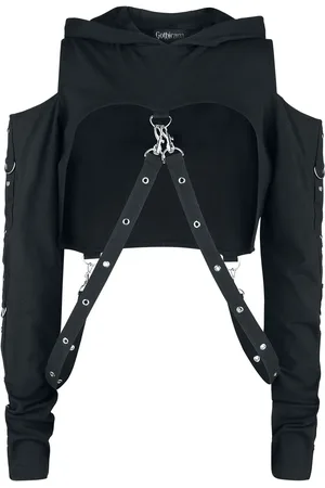 Gothicana Cropped Hoodie with Straps Hooded sweater