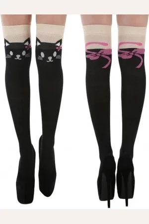 Pamela Mann Cat Over The Knee Socks with Tail Knee Socks