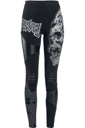 Rock Rebel Rock-Style Leggings with Prints, Cut-Outs and Faux-Leather Inserts Leggings white