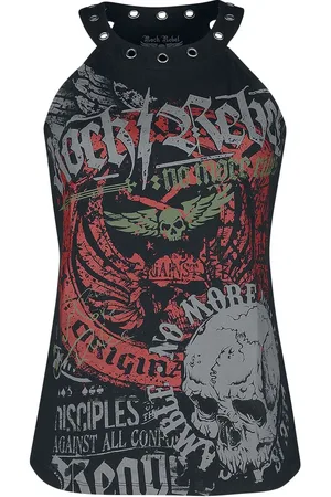 Rock Rebel Rock Rebel Top with Print and Eyelets Halternecks