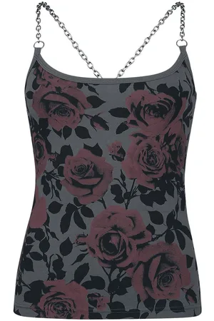 Rock Rebel Top with chain straps and rose print Top