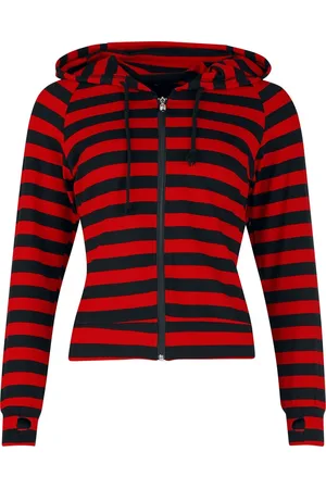 Banned Retro Cat Ears Striped Hoodie Hooded sweater red