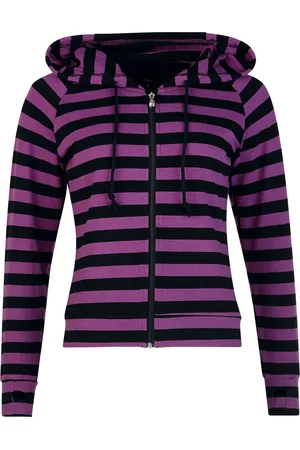 Banned Retro Cat Ears Striped Hoodie Hooded sweater lilac