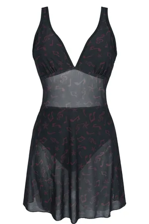 Full Volume Bathing Suit with Mesh Dress Swimsuit dark red