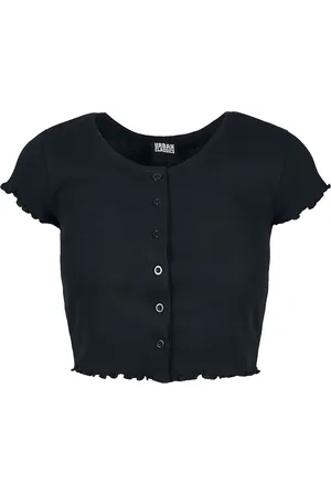 Urban classics Ladies Cropped Button-Up Rib Tee T-Shirt