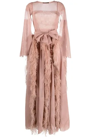 ANTONINO VALENTI Feather-detail silk maxi dress