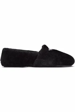 Prada Logo shearling slippers