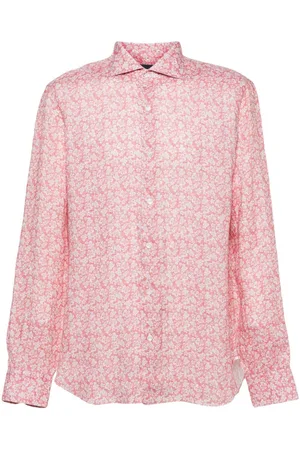 BARBA Floral-print linen shirt