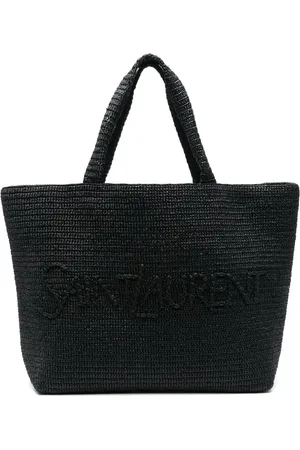 Saint Laurent Logo-embossed raffia tote bag