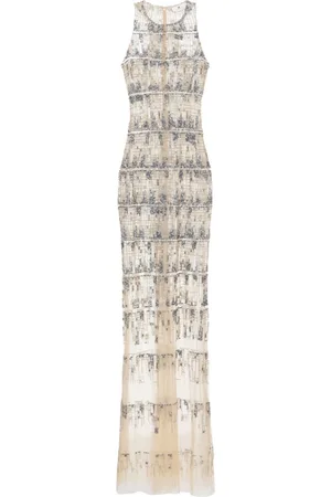 Elisabetta Franchi Pixel-pattern sequin-embroidered tulle red carpet dress