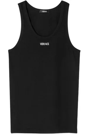 VERSACE Logo-embroidered ribbed tank top
