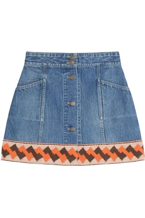 VALENTINO GARAVANI Jacquard-trim denim mini skirt