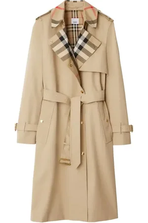 Burberry Plaid-collar gabardine trench coat
