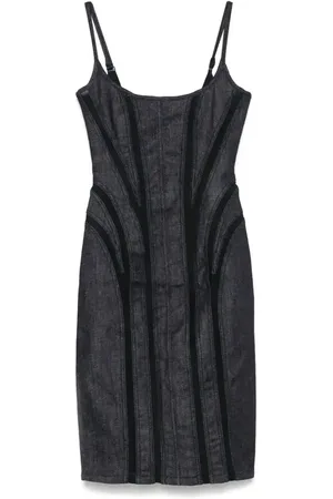 MUGLER Mesh-panel denim midi dress