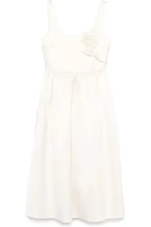 Self-Portrait Floral-appliqué satin midi dress
