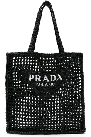 Prada Triangle-logo raffia tote bag