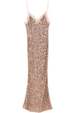 Elisabetta Franchi Lace-trim sequinned maxi dress