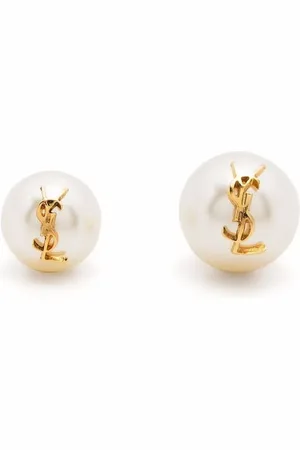 Saint Laurent Logo-plaque pearl stud earrings