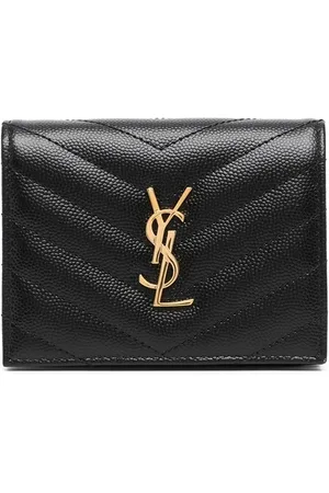 Saint Laurent Pebbled logo plaque cardholder