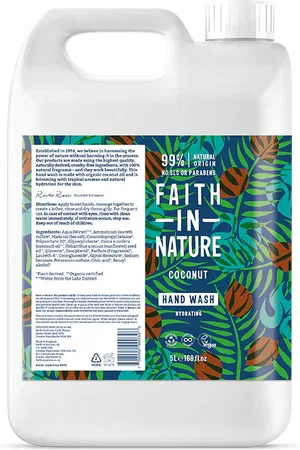 Faith In Nature Coconut Hand Wash 5L Refill - Natural Vegan Organic Liquid Hand Soap - Bulk Buy