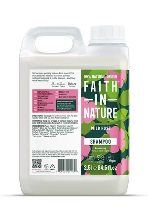 Faith In Nature Shampoo 2.5L Refill - Wild Rose - Normal To Dry Hair - Natural, Vegan & Cruelty Free - Paraben And SLS Free - Bulk Buy