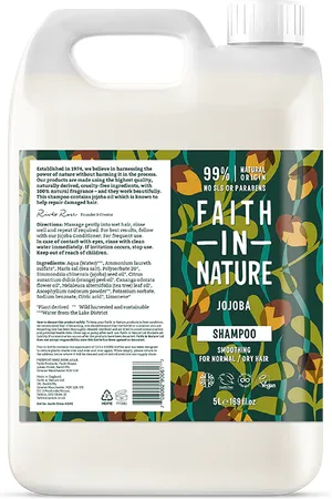 Faith In Nature Jojoba Shampoo 5L Refill - Natural, Vegan & Cruelty Free - Paraben And SLS Free - Bulk Buy - Normal To Dry Hair