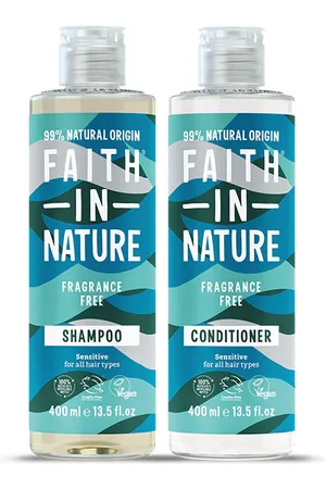 Faith In Nature Fragrance Free Shampoo & Conditioner Set - Sensitive - Natural, Vegan & Cruelty Free - Paraben & SLS Free - 2 x 400ml - All Hair Types
