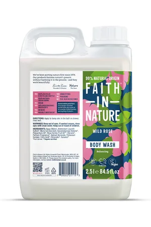 Faith In Nature Body Wash 2.5L Refill - Wild Rose - Organic Natural Shower Gel - Vegan & Cruelty Free - Bulk Buy