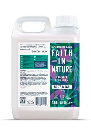 Faith In Nature Body Wash 2.5L Refill - Lavender & Geranium - Organic Natural Shower Gel - Vegan & Cruelty Free - Bulk Buy