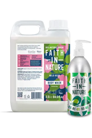 Faith In Nature Wild Rose Body Wash 2.5L With Aluminium Refill Bottle - Organic Natural Shower Gel - Vegan & Cruelty Free - Bulk Buy