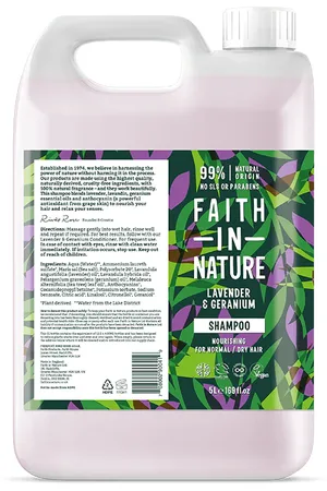 Faith In Nature Lavender & Geranium Shampoo 5L Refill - Natural, Vegan & Cruelty Free - Paraben And SLS Free - Bulk Buy - Normal To Dry Hair