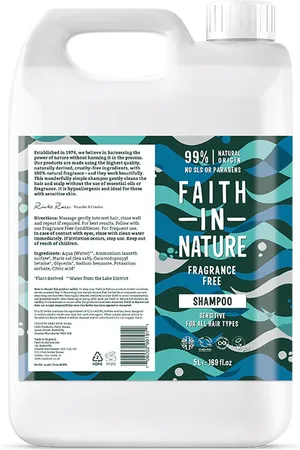 Faith In Nature Fragrance Free Shampoo 5L Refill - Sensitive - Natural, Vegan & Cruelty Free - Paraben And SLS Free - Bulk Buy - All Hair Type