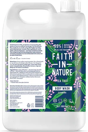 Faith In Nature Tea Tree 5L Body Wash Refill - Organic Natural Shower Gel - Vegan & Cruelty Free - Bulk Buy
